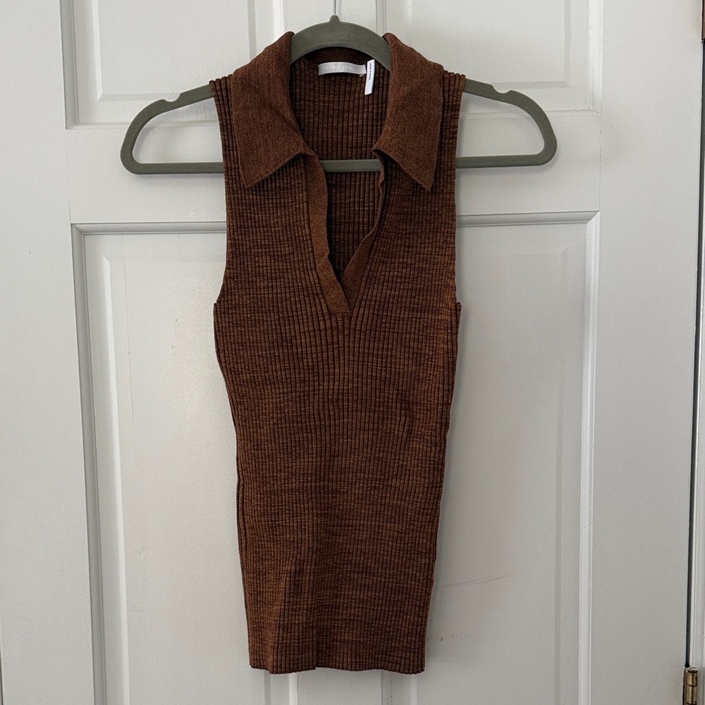 Helmut Lang Brown Ribbed Tank Top